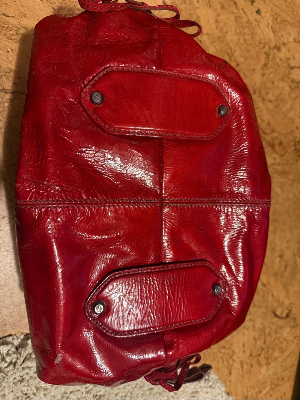 Women's Red Leather Hobo Handbag with Top Handles - Picture 5 of 7